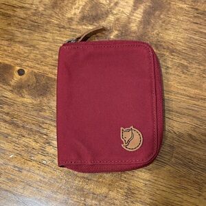 Burgundy and Tan Zip Wallet